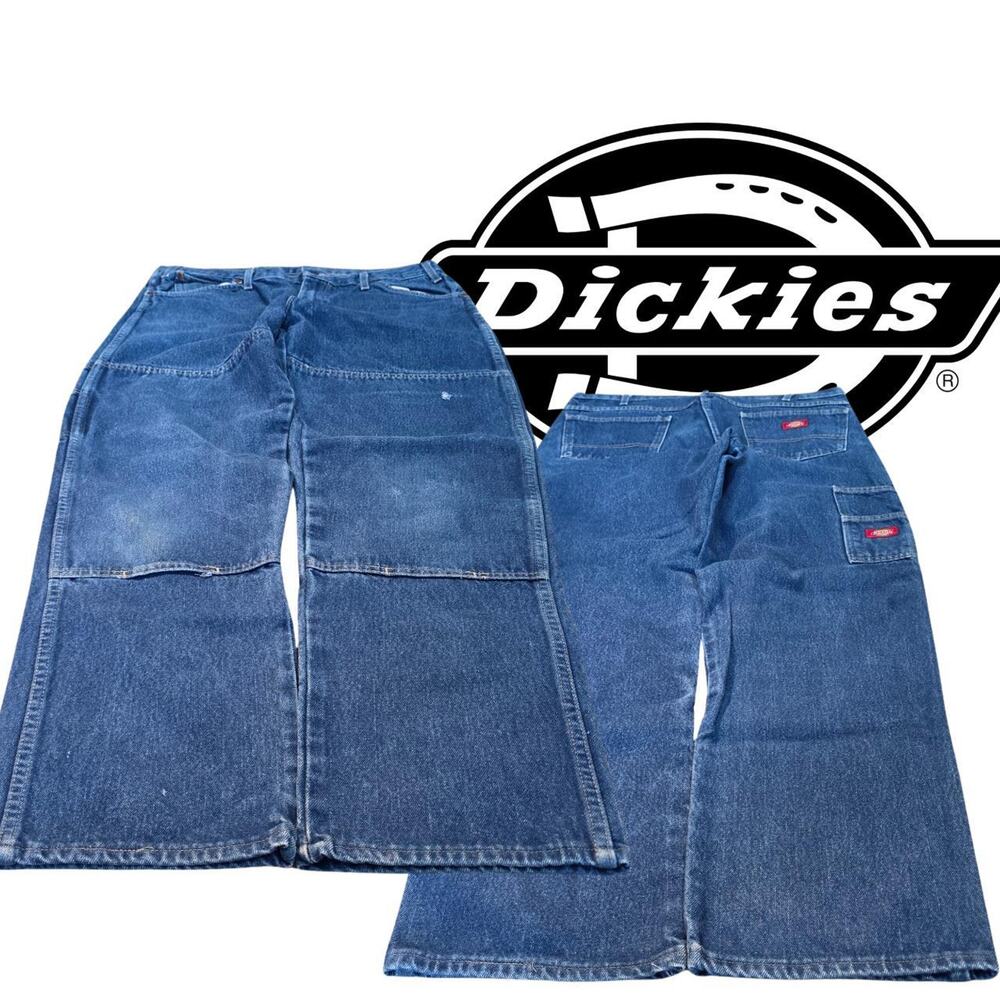 Y2K Baggy Dickies Double Knee Denim Blue Jeans (37x34)